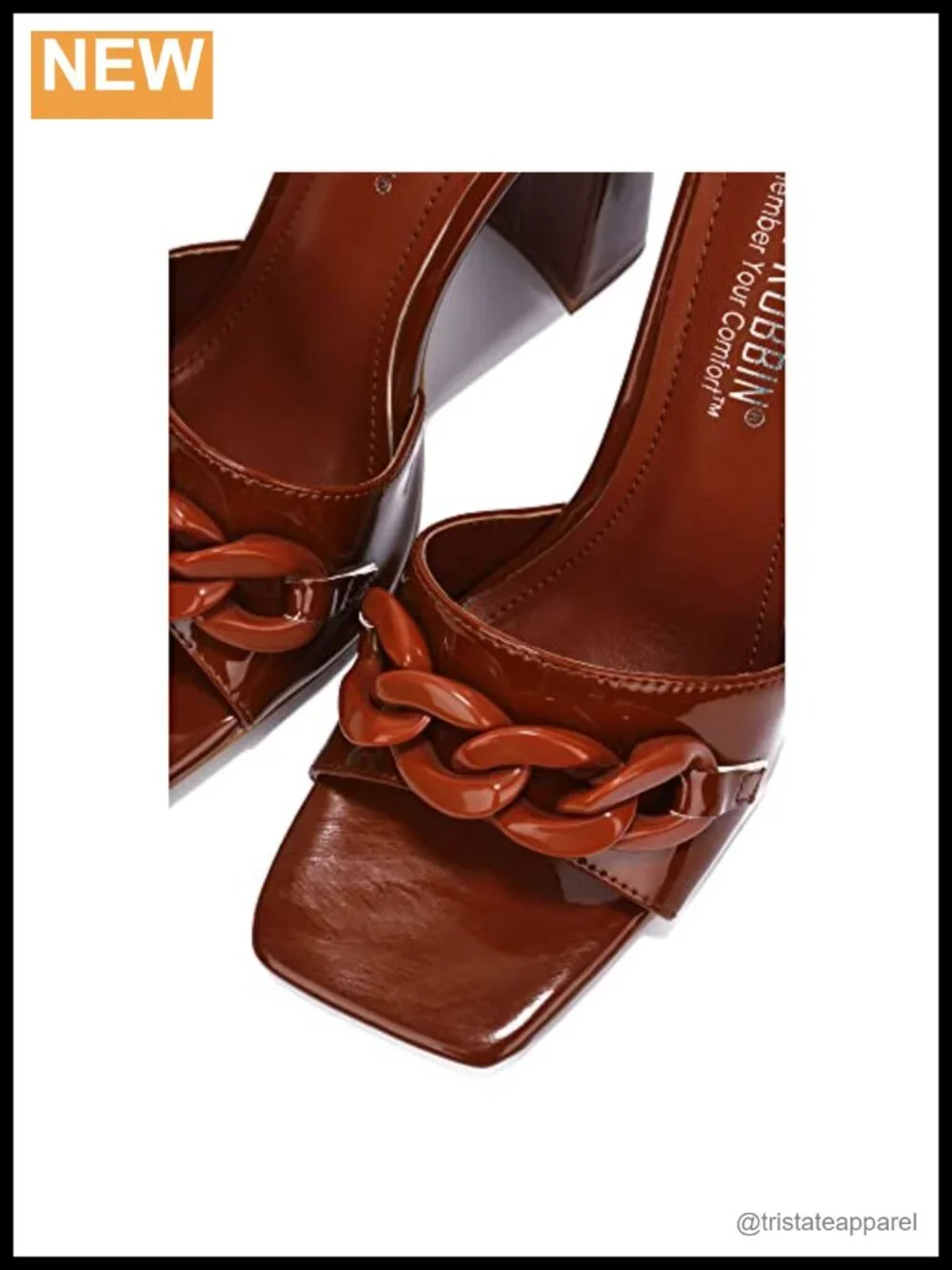 Chain Square Toe Block Heels Padded Slingback Sandals